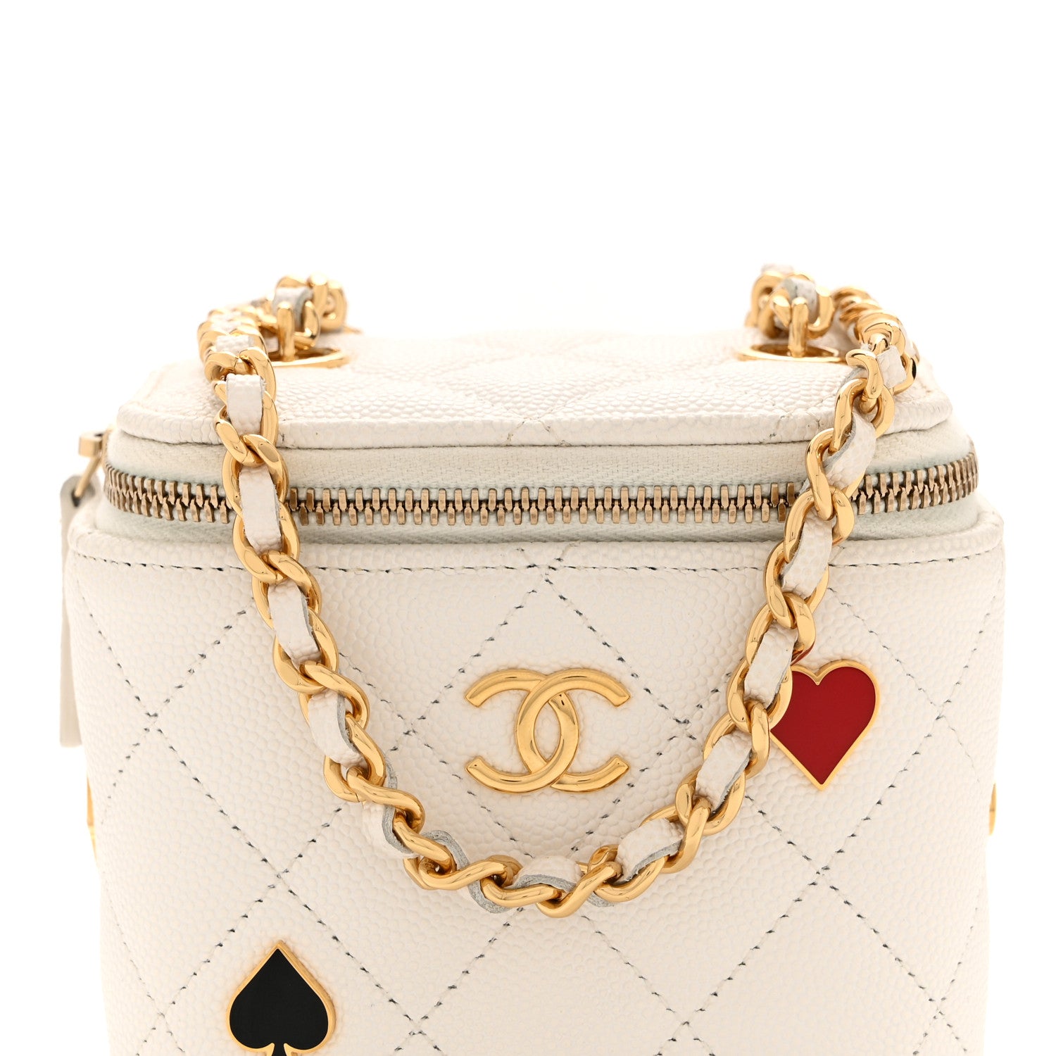 Chanel Caviar Quilted Enamel Coco Casino Mini Vanity Case With Chain White 9 of 11