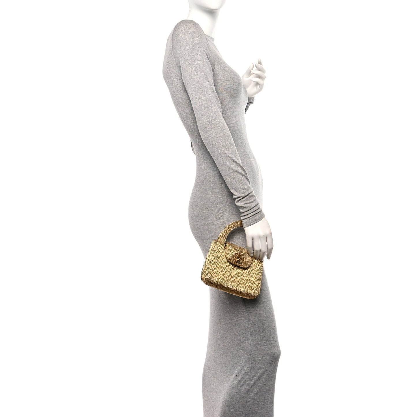 Metallic Woven Raffia Small Kelly Flap Bag Gold