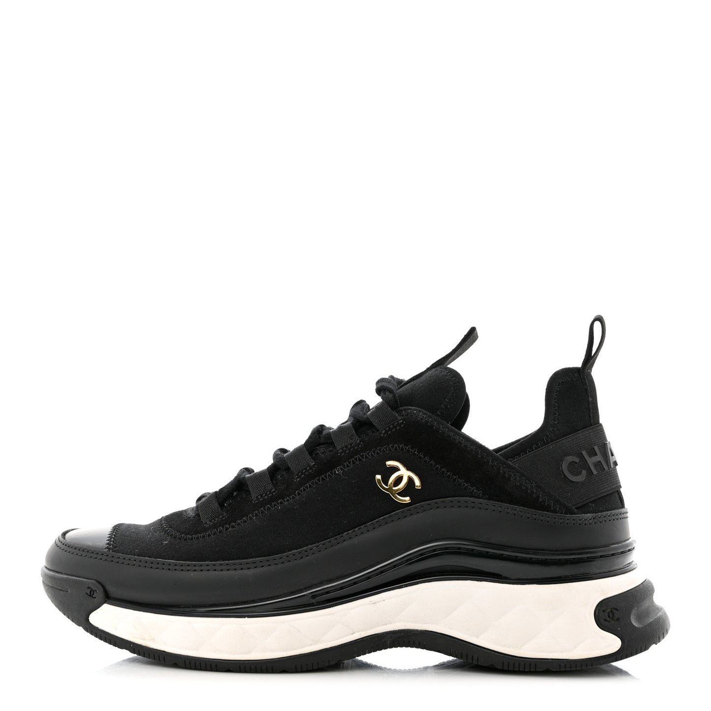 Velvet Calfskin Mixed Fibers CC Sneakers 37 Black