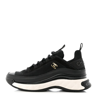 Chanel Velvet Calfskin Mixed Fibers CC Sneakers 37 Black 1 of 9