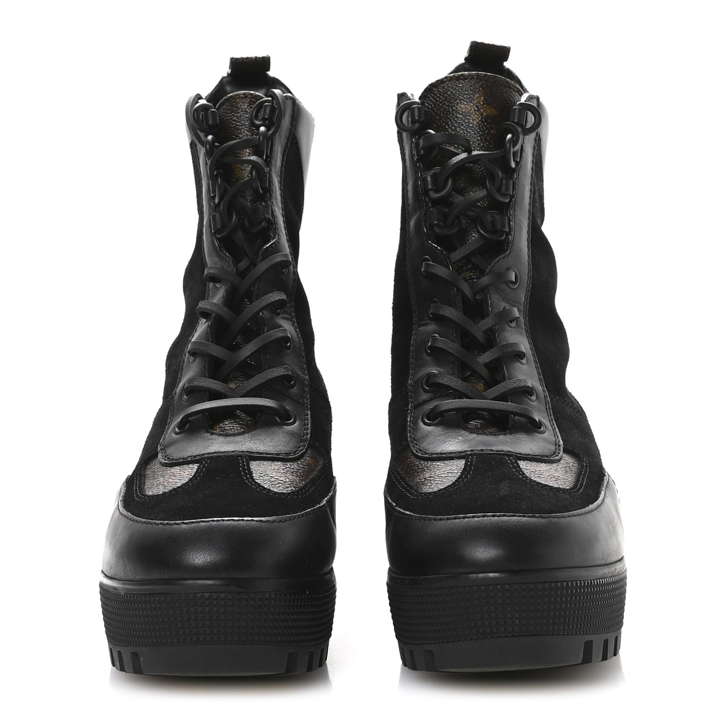 Suede Calfskin Monogram Laureate Platform Desert Boots 40.5 Black