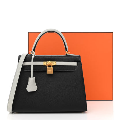 Hermes Chevre Mysore Bi-Color Horseshoe Kelly Sellier 25 Black Gris Mouette 11 of 11