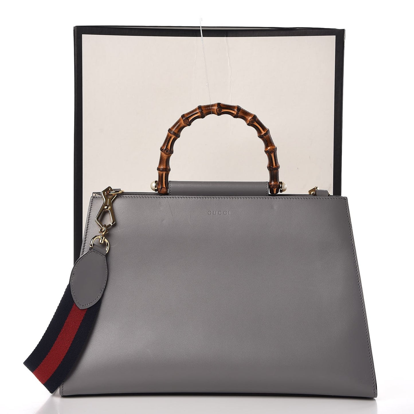 Nappa Bamboo Web Medium Nymphaea Top Handle Bag Deep Grey Mystic White
