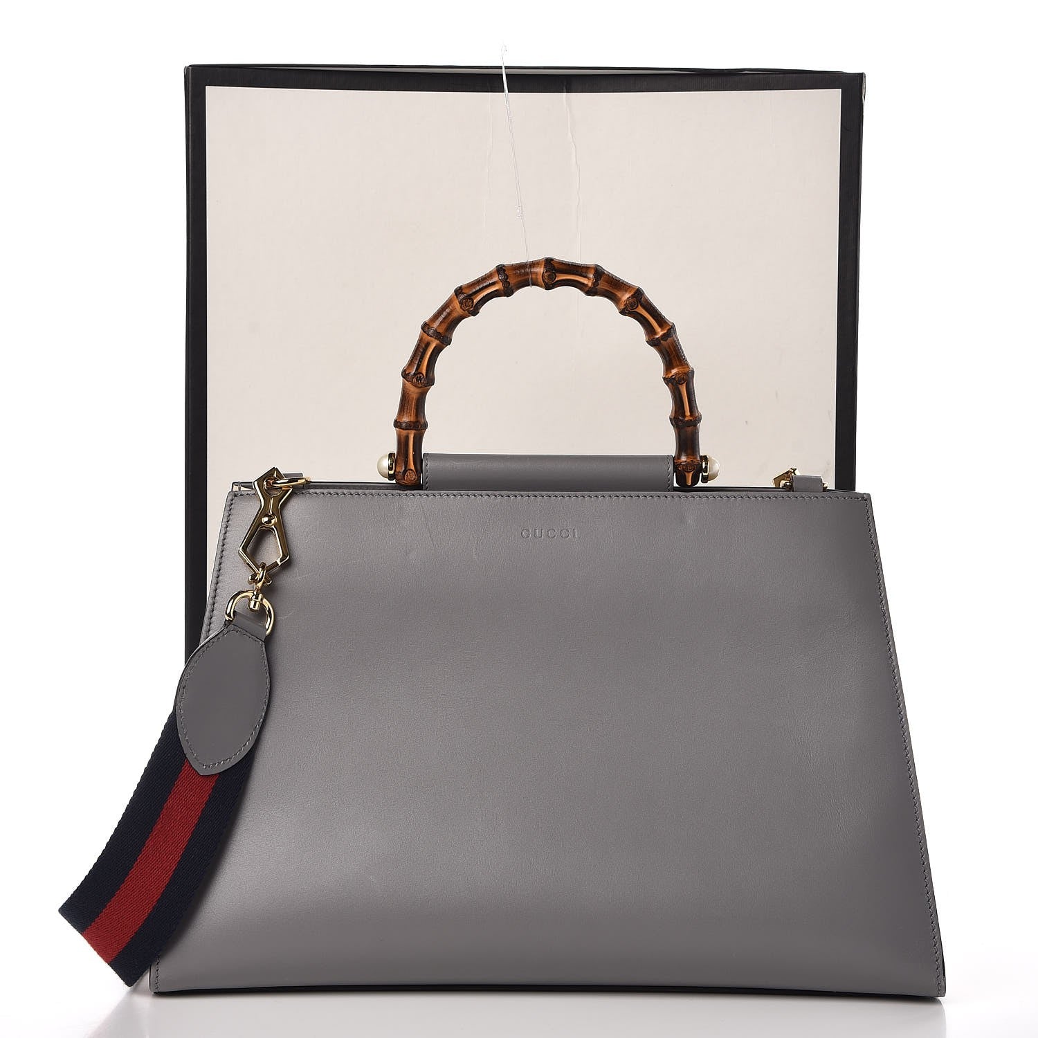 Gucci Nappa Bamboo Web Medium Nymphaea Top Handle Bag Deep Grey Mystic White 11 of 11