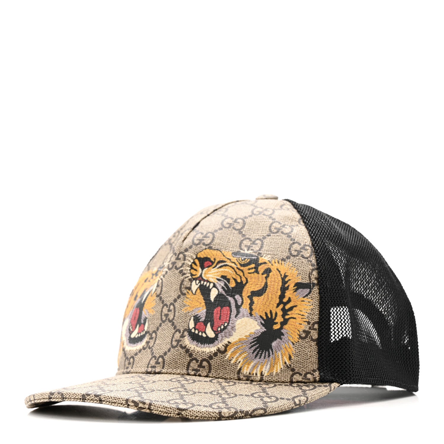 Gucci GG Supreme Monogram Tiger Print Baseball Hat XL 60 Beige 1 of 12