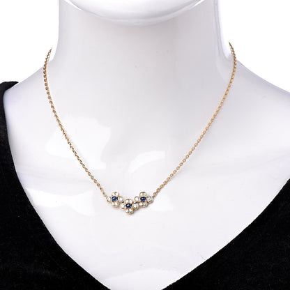 Van Cleef & Arpels 18K Yellow Gold Diamond Blue Sapphire Trefle Flower Pendant Necklace 3 of 8