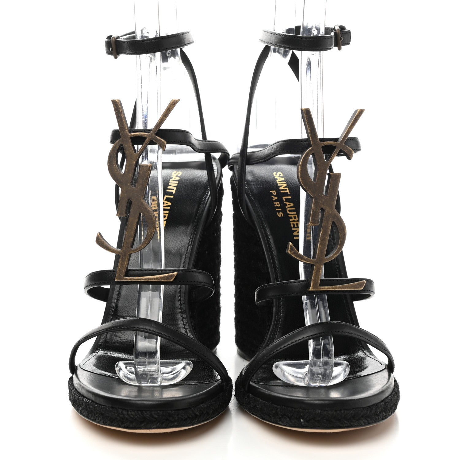 Saint Laurent Calfskin Cassandra Espadrille 105 Wedges 37.5 Black 2 of 9