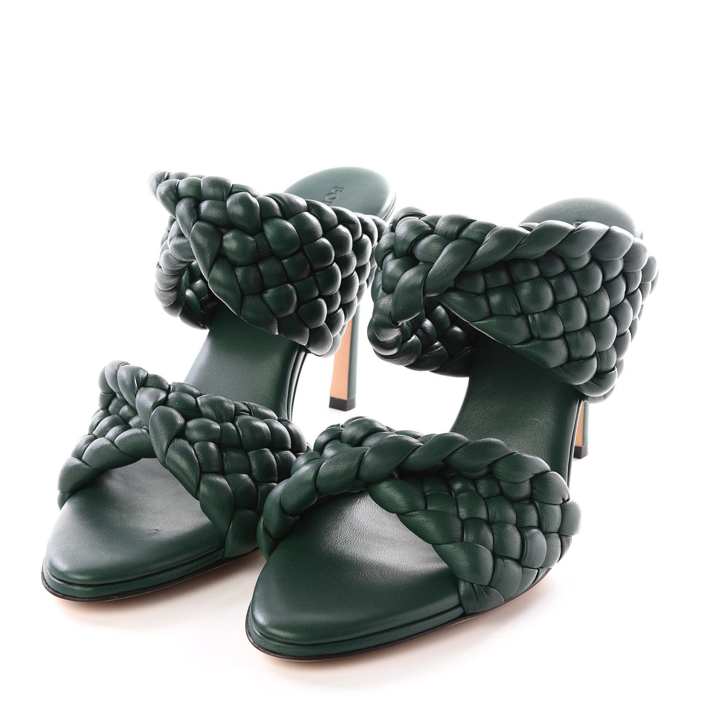 Nappa Twisted Padded Intrecciato Curve Slide Sandals 38.5 Vert Fonce