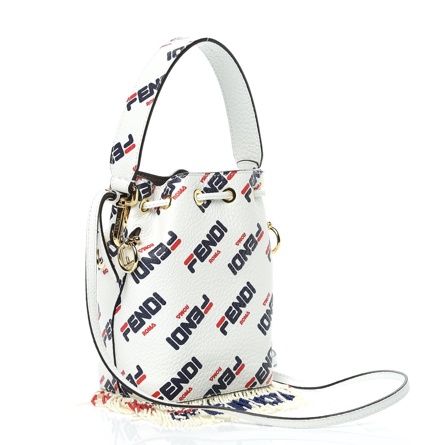Fendi X FILA Calfskin F is Fendi Mania Fringe Mini Mon Tresor Bucket Bag White 3 of 11