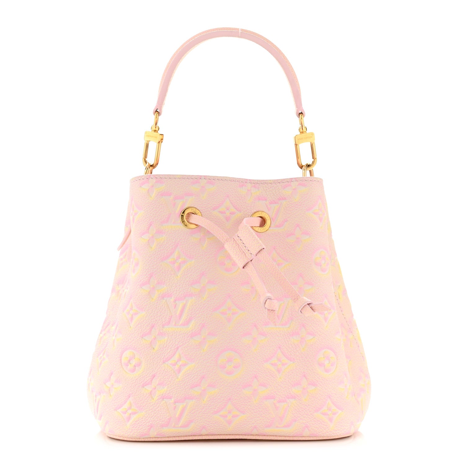this is an image of a LOUIS VUITTON Empreinte Monogram Summer Stardust Neonoe BB in the color Pink by FASHIONPHILE