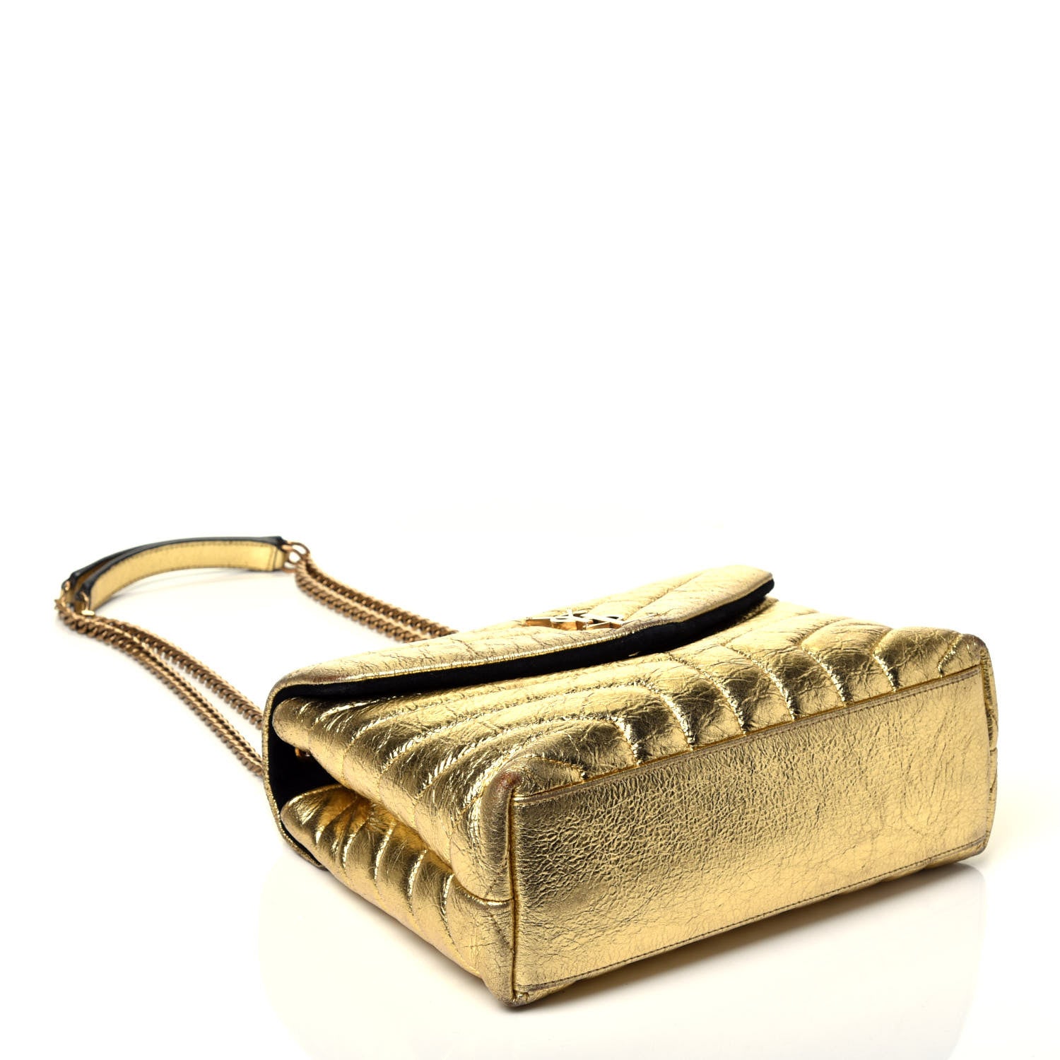 Saint Laurent Metallic Calfskin Y Quilted Small Loulou Monogram Chain Satchel Gold 4 of 9