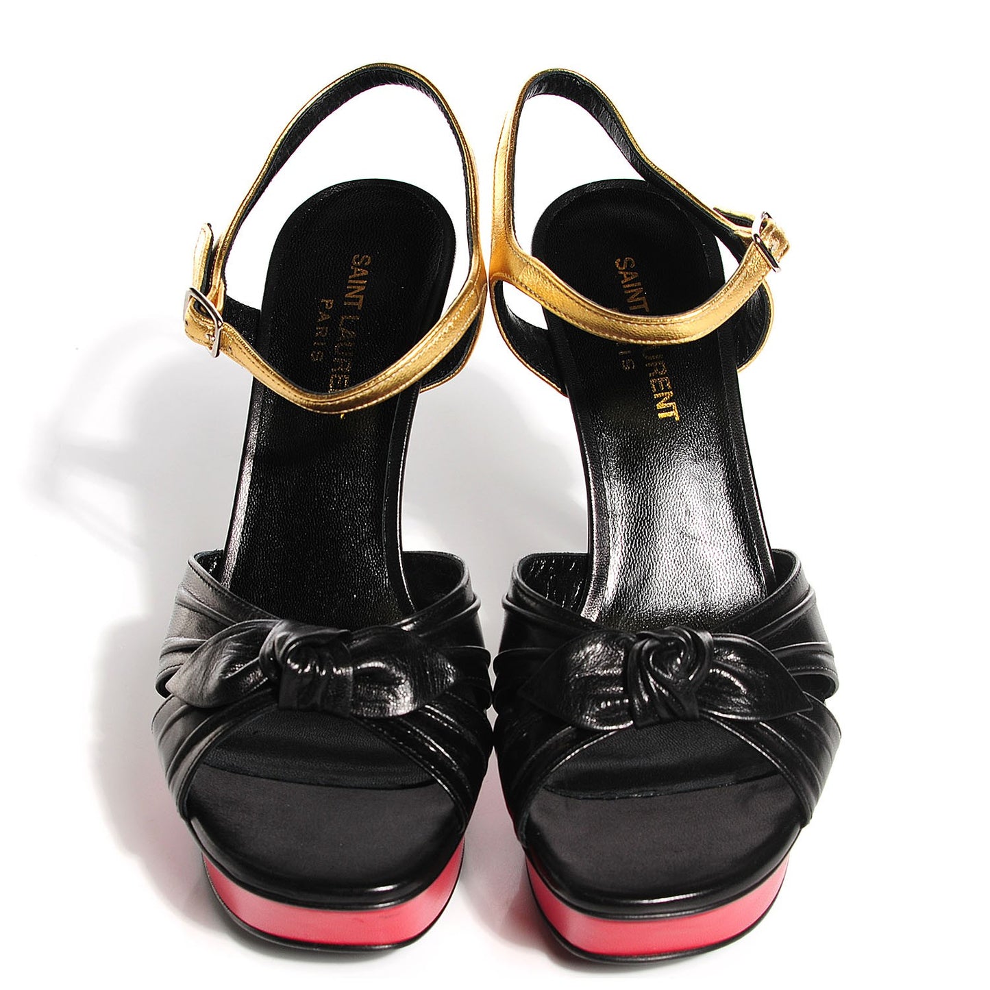 Calfskin Bianca Bow Platform 105 Sandals 38 Black Red Gold