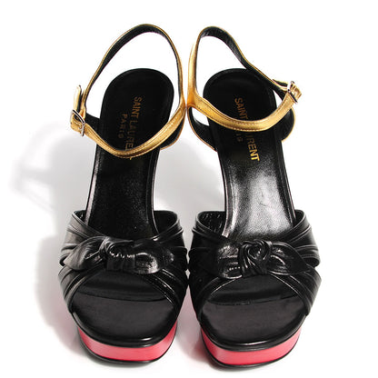 Saint Laurent Calfskin Bianca Bow Platform 105 Sandals 38 Black Red Gold 2 of 8