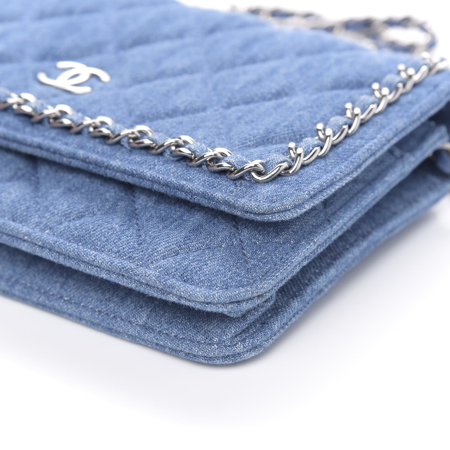 Chanel Denim Quilted Chain Around Wallet on Chain WOC Blue 9 of 10