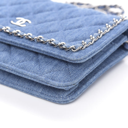 Chanel Denim Quilted Chain Around Wallet on Chain WOC Blue 9 of 10