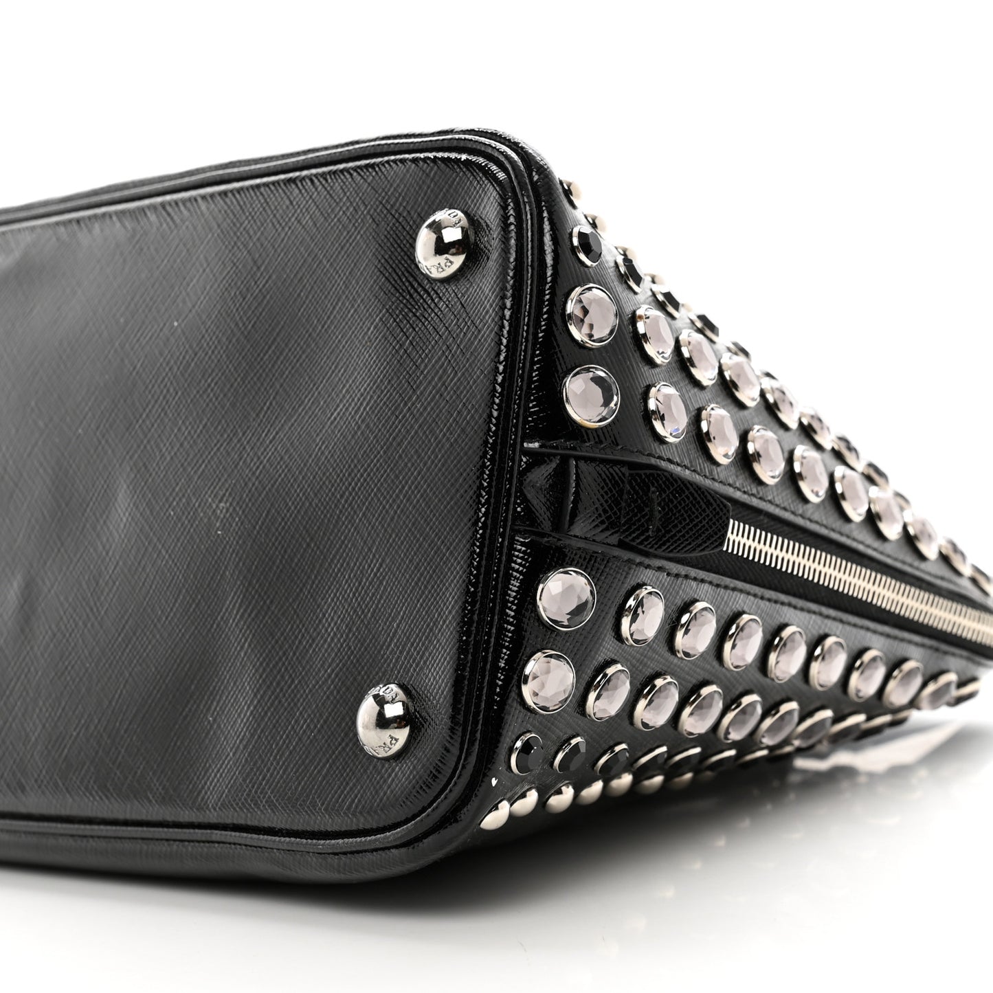 Saffiano Vernice Small Crystal Pyramid Bag Black
