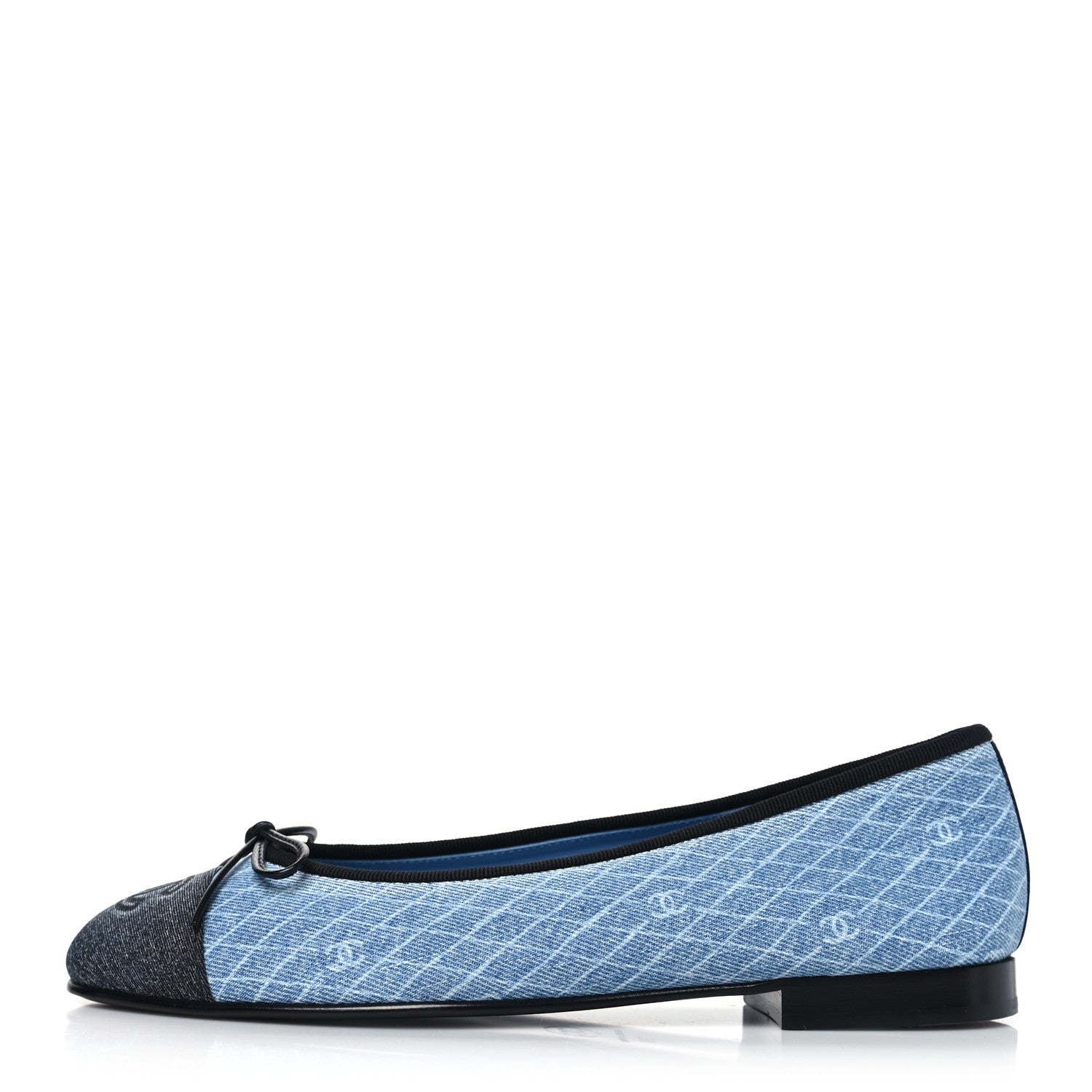 Chanel Denim Printed Quilt CC Cap Toe Ballerina Flats 38 Light Blue Dark Grey 1 of 9