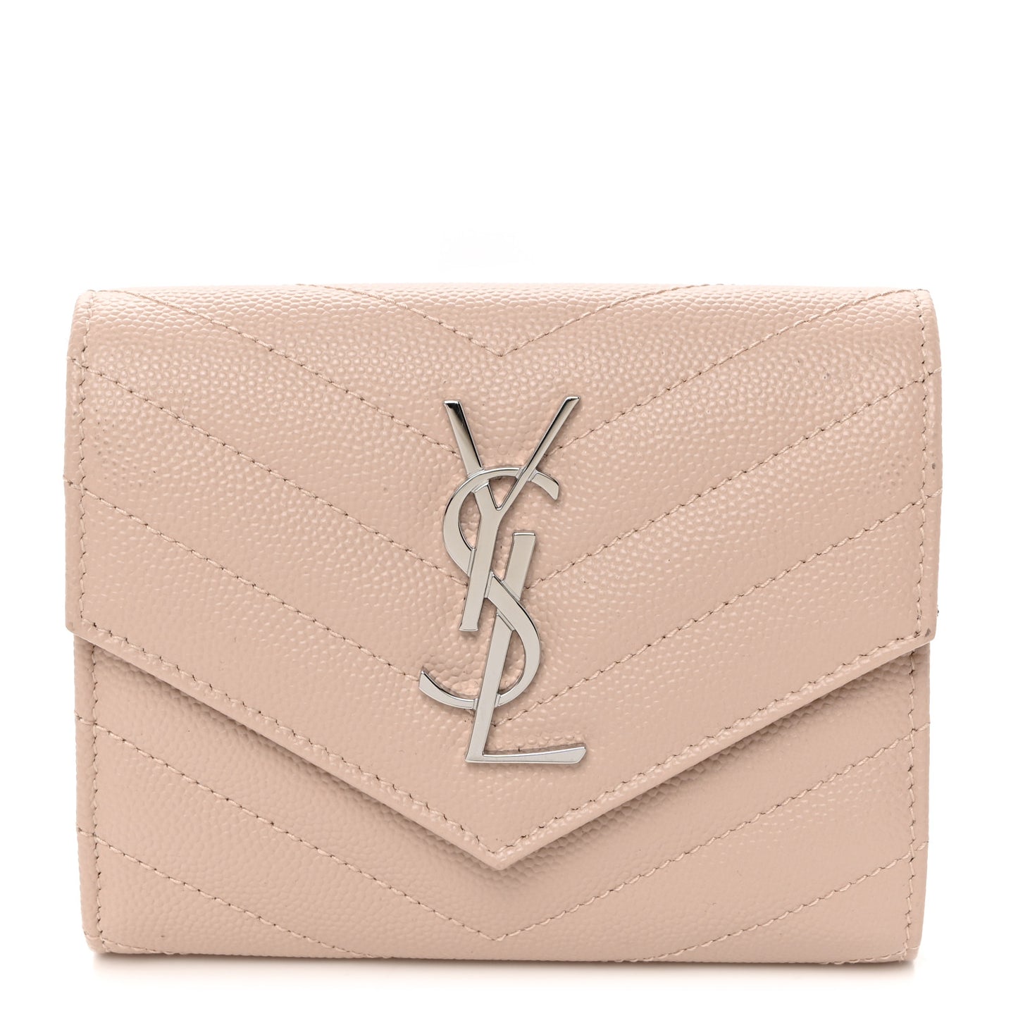 Grain De Poudre Matelasse Chevron Small Monogram Envelope Wallet Pale Pink