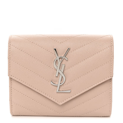 Saint Laurent Grain De Poudre Matelasse Chevron Small Monogram Envelope Wallet Pale Pink 1 of 8