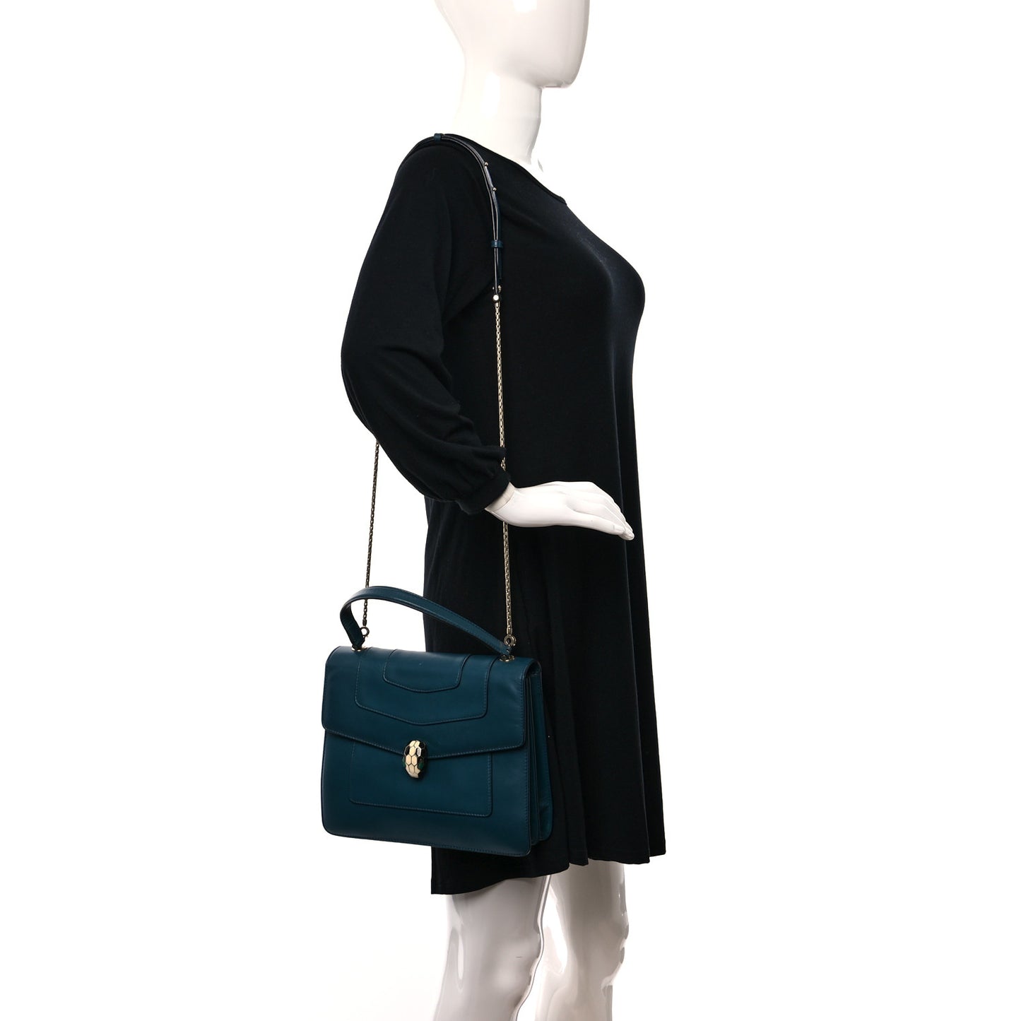 Calfskin Large Serpenti Forever Top Handle Emerald Green