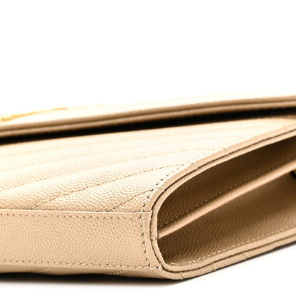 Saint Laurent Grain De Poudre Matelasse Chevron Monogram Chain Wallet Dark Latte 9 of 10