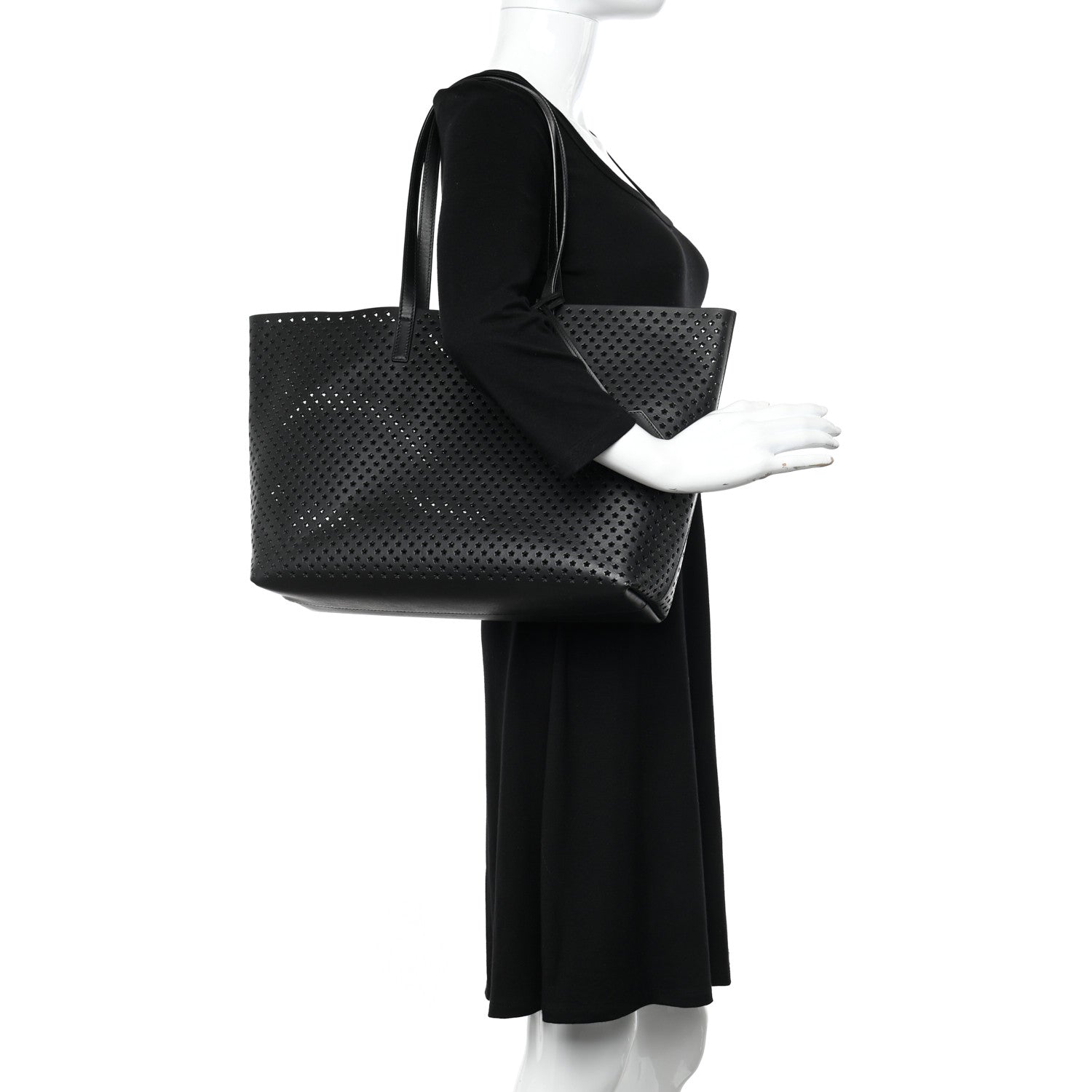 Saint Laurent Calfskin Star Perforated Large Shopping Tote Black 2 of 12
