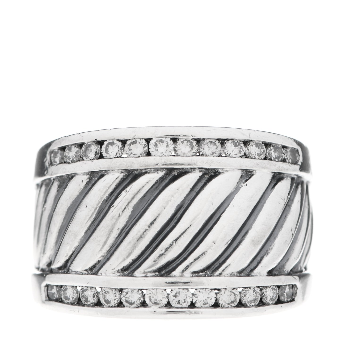 Sterling Silver Diamond Cable Cigar Band Ring 52 6