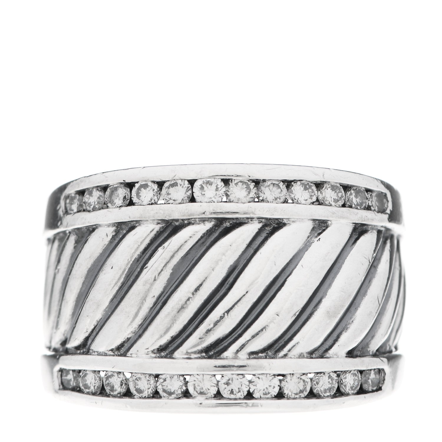David Yurman Sterling Silver Diamond Cable Cigar Band Ring 52 6 1 of 4
