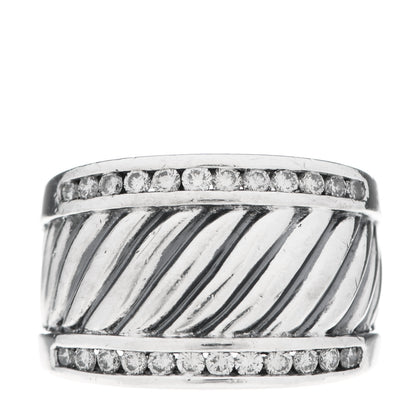 David Yurman Sterling Silver Diamond Cable Cigar Band Ring 52 6 1 of 4