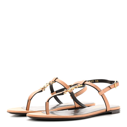 Saint Laurent Calfskin Cassandra Monogram Sandals 35 Gold Brown 3 of 13