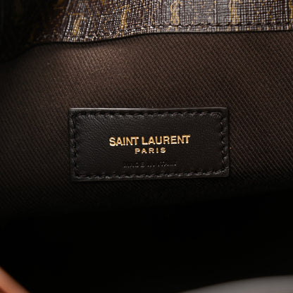 Saint Laurent Canvas Smooth Calfskin Le Monogramme Striped Bucket Bag Brown 7 of 11