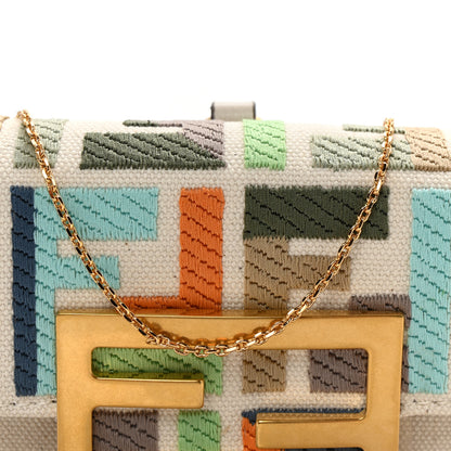 Fendi Canvas Nappa FF Multicolor Embroidered Nano Maxi Buckle Baguette Charm Grezzo Multicolor 8 of 10