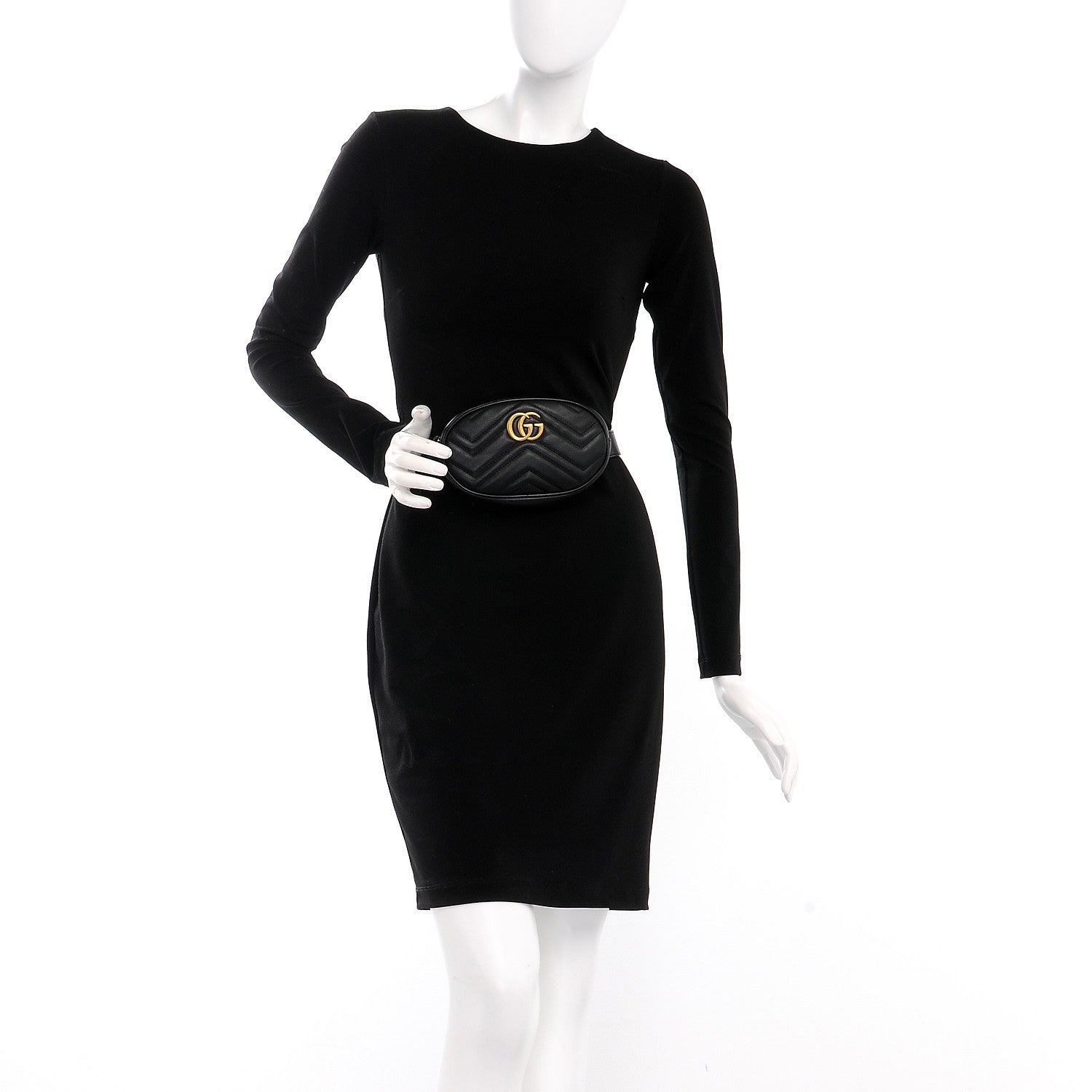 Gucci Calfskin Matelasse GG Marmont Belt Bag 95 38 Black 2 of 10
