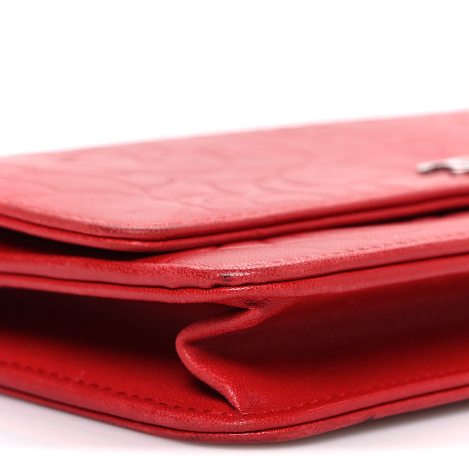 Chanel Lambskin Camellia Embossed Wallet on Chain WOC Red 10 of 12