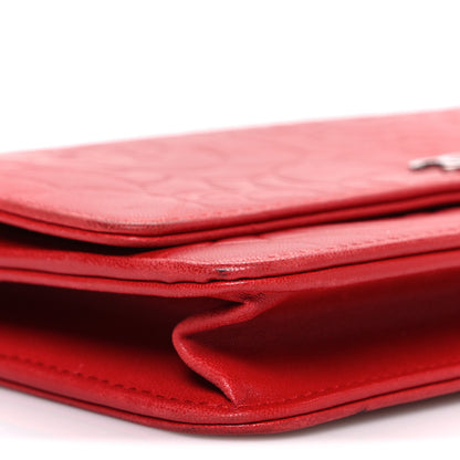 Chanel Lambskin Camellia Embossed Wallet on Chain WOC Red 10 of 12