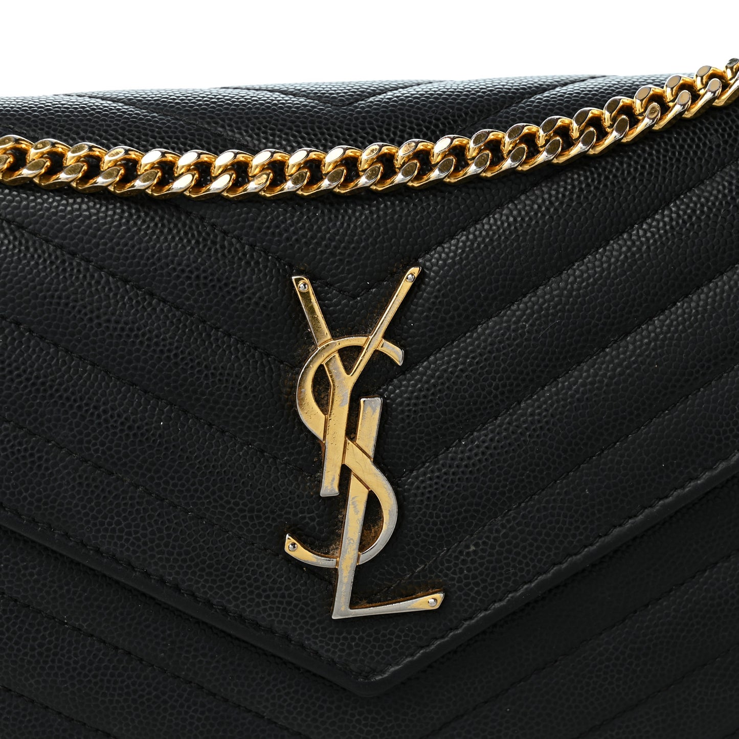 Grain De Poudre Matelasse Chevron Monogram Chain Wallet Black