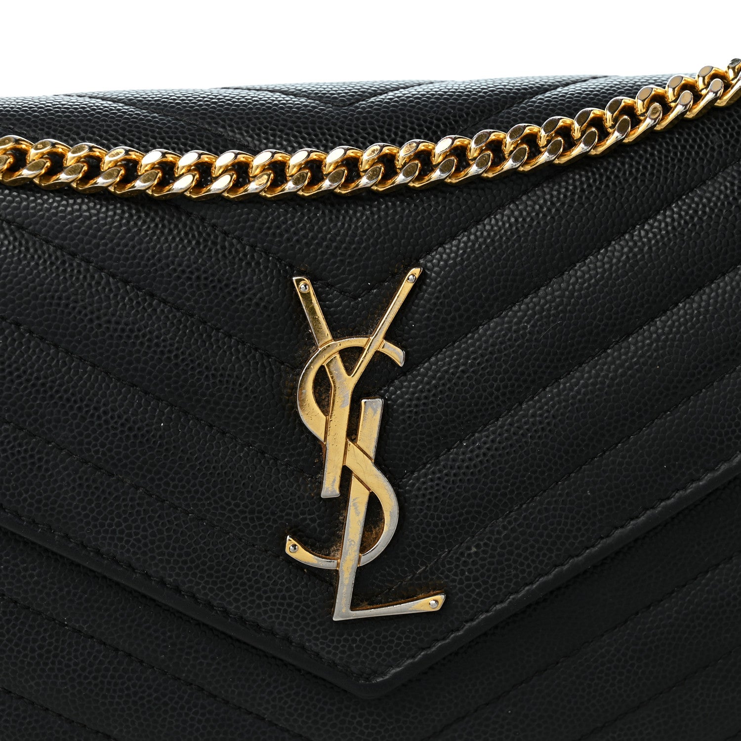 Saint Laurent Grain De Poudre Matelasse Chevron Monogram Chain Wallet Black 7 of 9