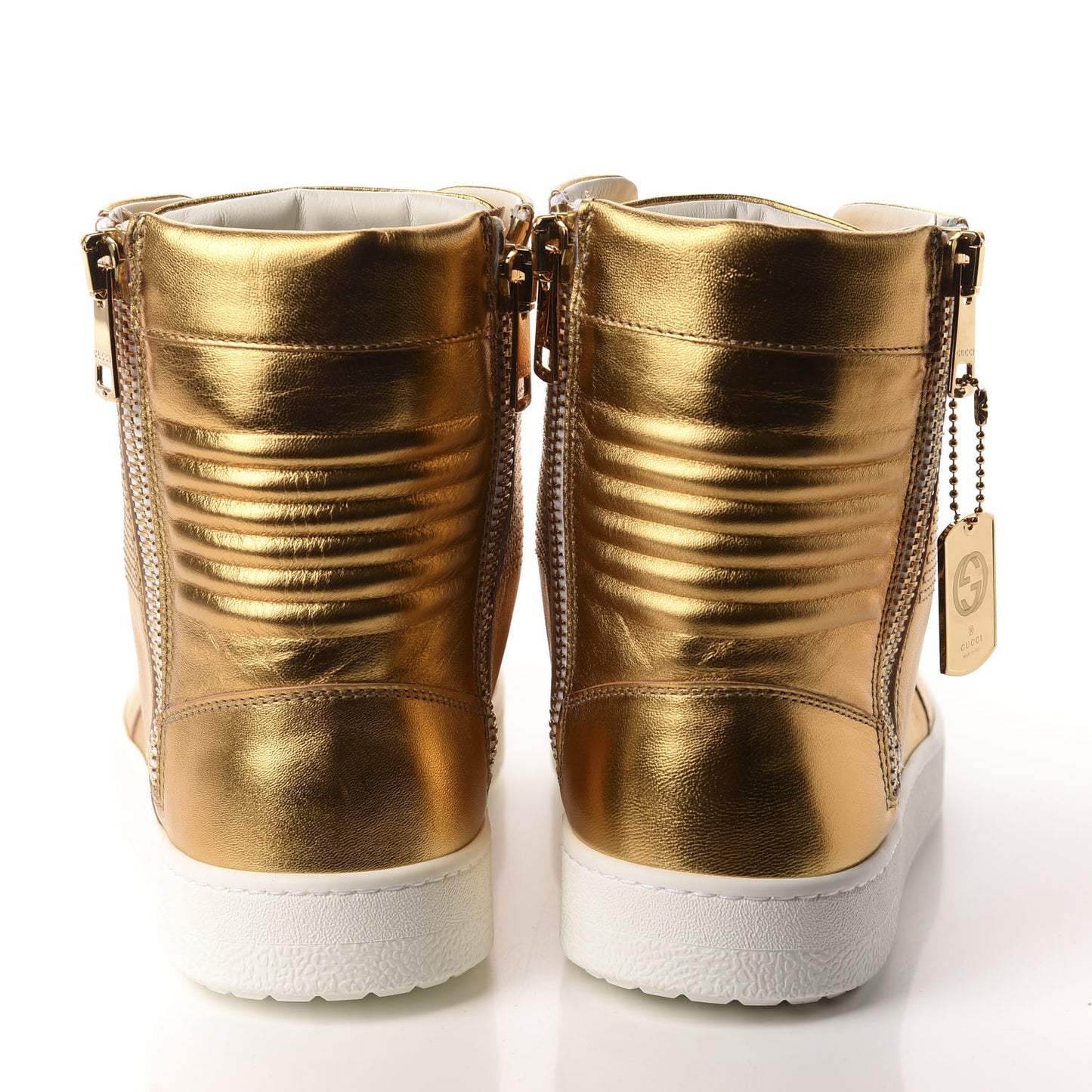 Metallic Nappa Silk Mens Dog Tag High Top Sneakers 10 Oro