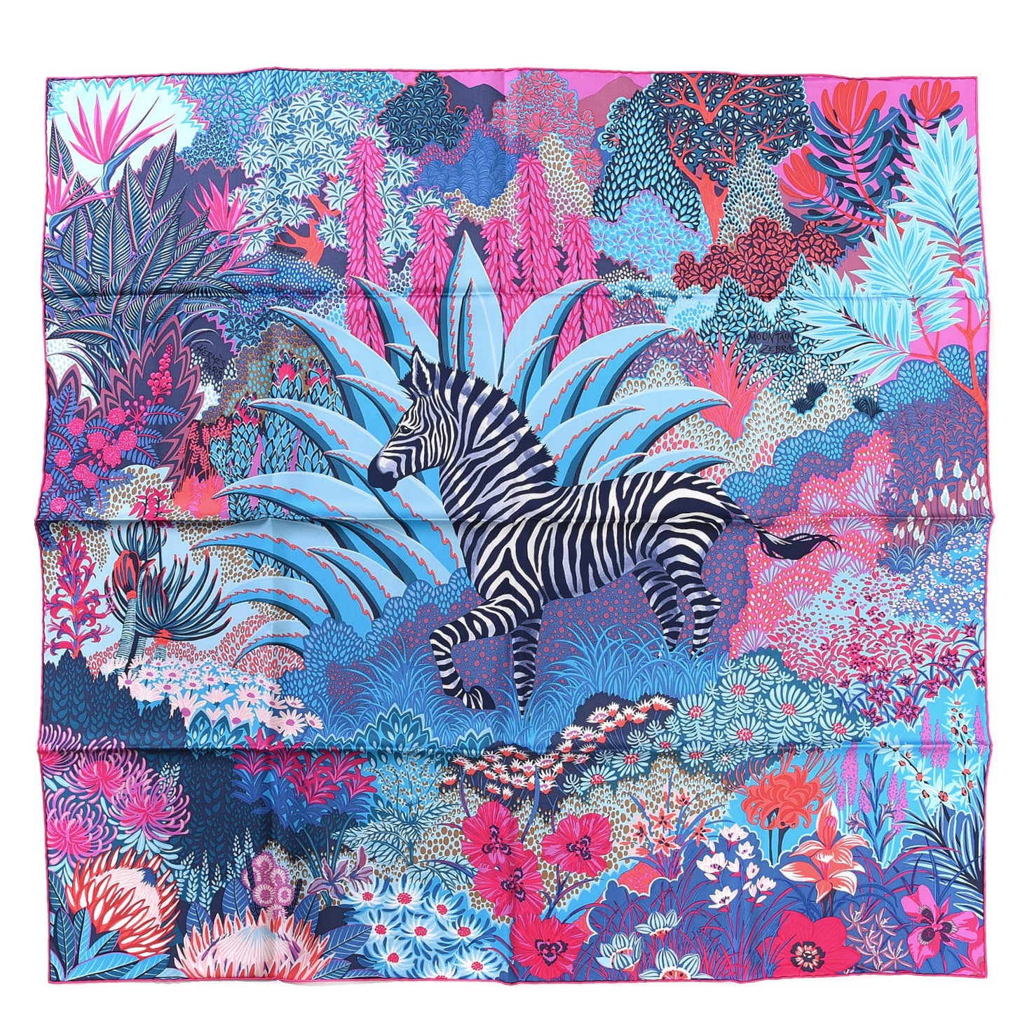 Silk Mountain Zebra Scarf 90 Turquoise Fuchsia Cobalt