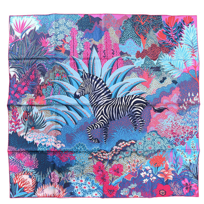 Hermes Silk Mountain Zebra Scarf 90 Turquoise Fuchsia Cobalt 1 of 9