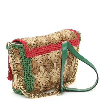 Gucci Raffia Azalea Calfskin Crochet Flower Small GG Marmont Shoulder Bag Natural Ecru Green Red New Shamarock 2 of 12