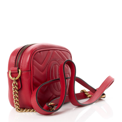 Gucci Calfskin Matelasse Mini GG Marmont Chain Shoulder Bag Hibiscus Red 3 of 11