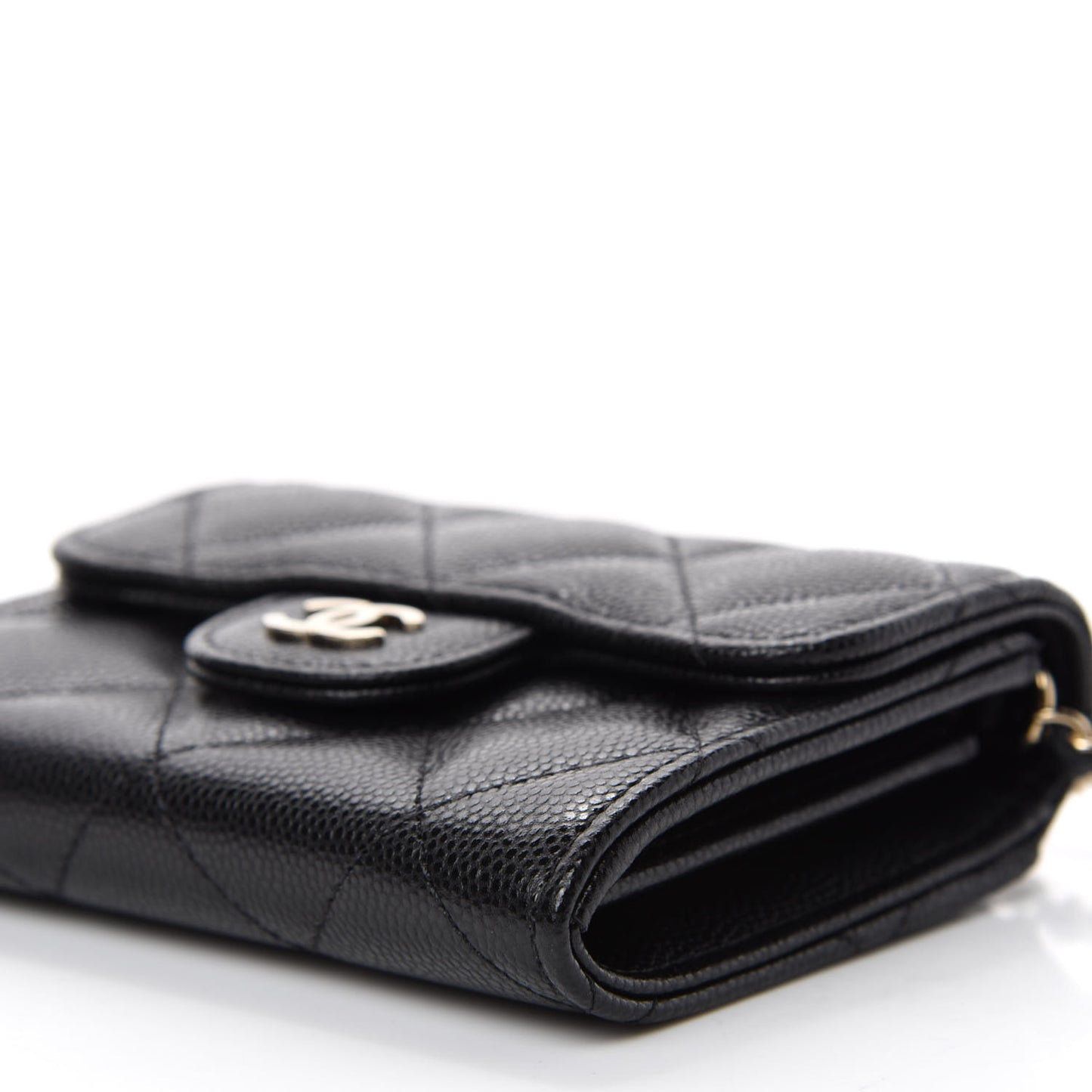 Caviar Quilted Flap Card Holder On Chain Black
