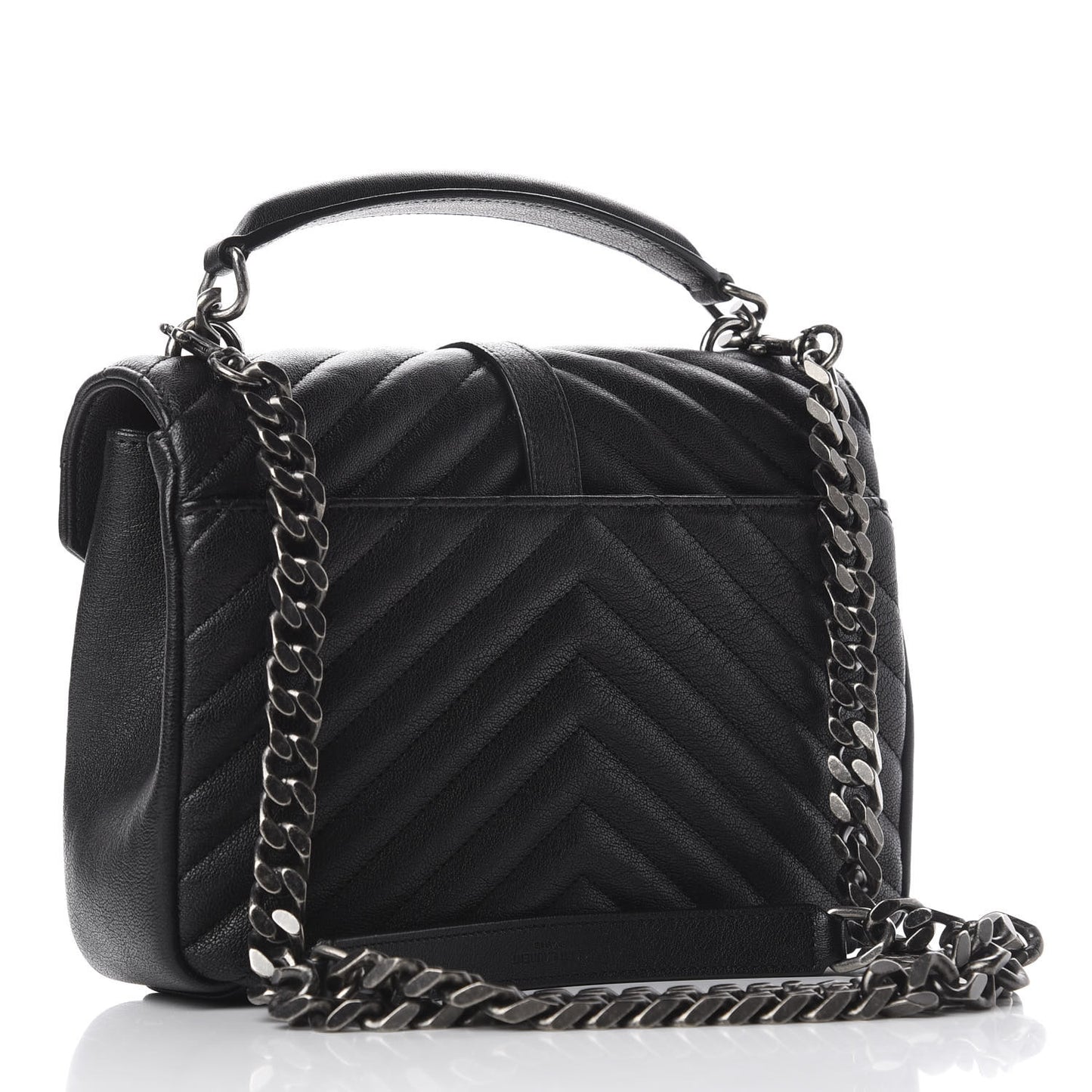 Sheepskin Matelasse Chevron Monogram Medium College Bag Black