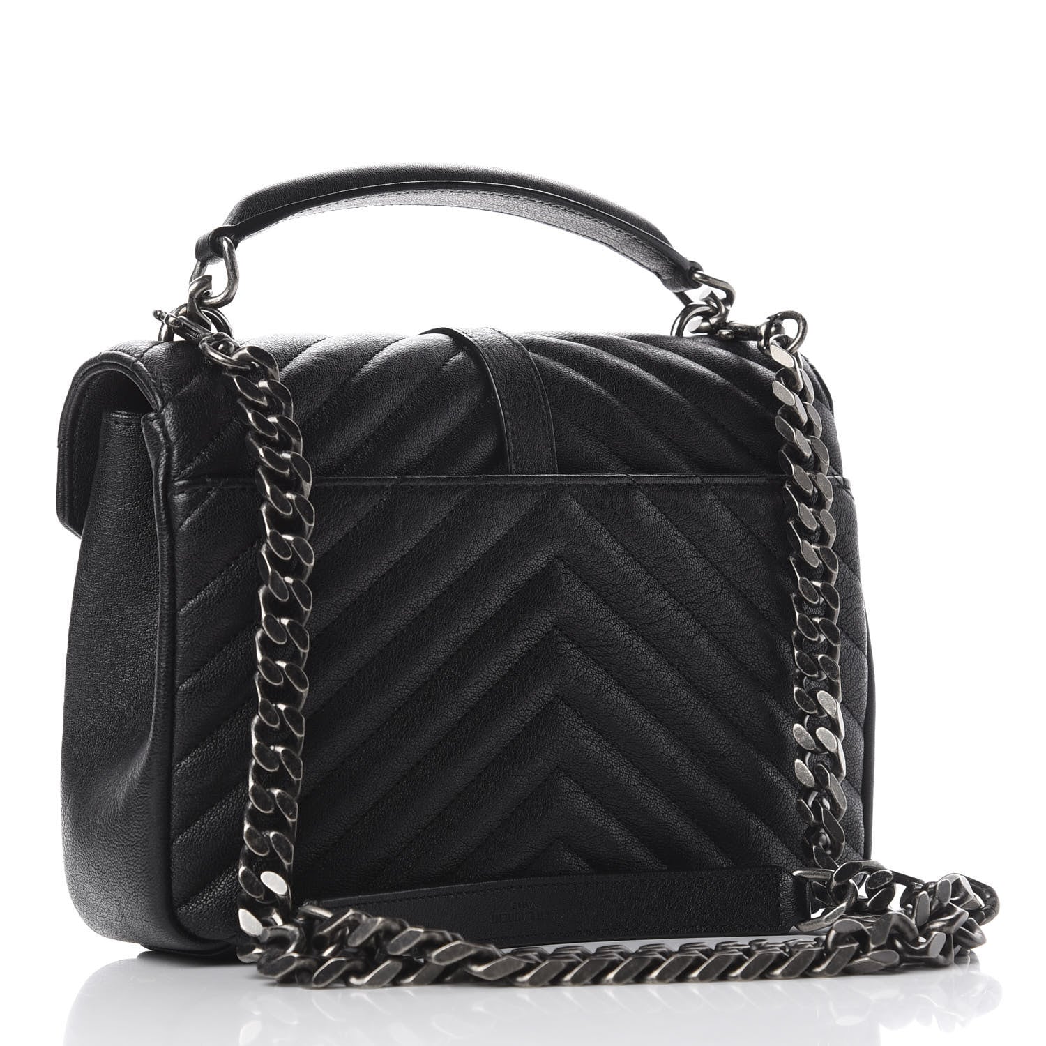 Saint Laurent Sheepskin Matelasse Chevron Monogram Medium College Bag Black 2 of 10