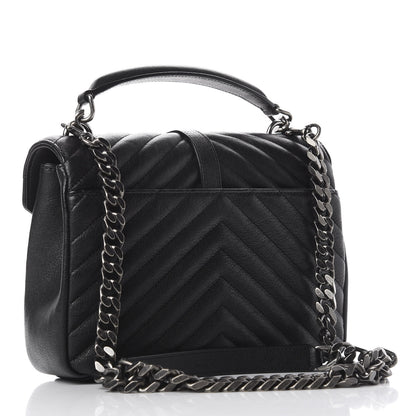 Saint Laurent Sheepskin Matelasse Chevron Monogram Medium College Bag Black 2 of 10