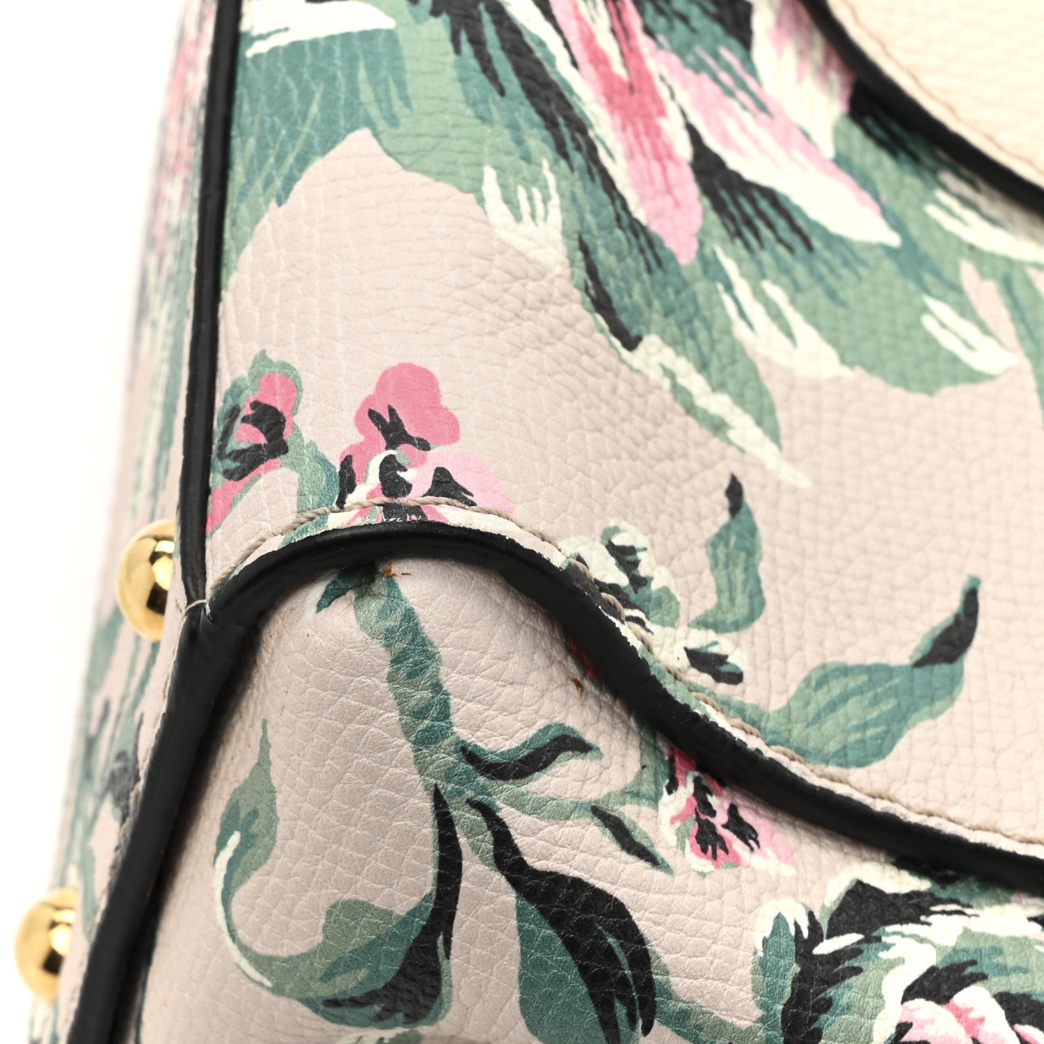 Burberry Soft Grain Calfskin Floral Print Medium Buckle Tote Natural Emerald Green 13 of 13