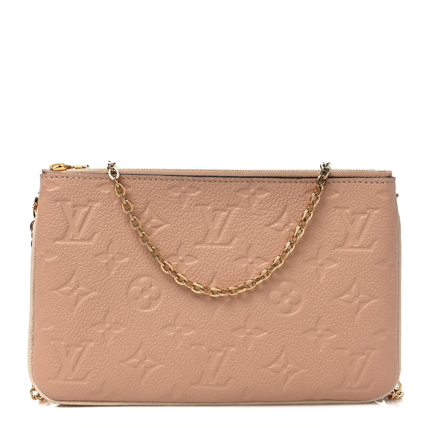 Empreinte Double Zip Pochette Beige Rose Creme