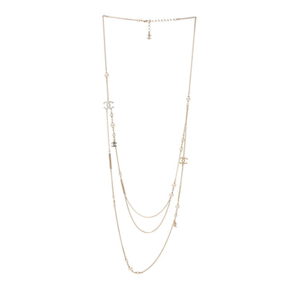 Chanel Pearl Crystal CC Long Layered Necklace Gold 3 of 4