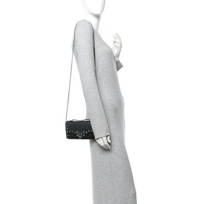 Valentino Garavani Pebbled Calfskin Rockstud Flip Lock Wallet On Chain Black 2 of 10